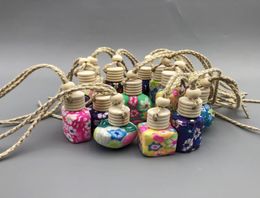 10ml15 ml Polymer Clay Ceramic essential oil bottle Car hanging decoration Car Home Hanging rope empty Perfume bottle Wooden Lid 5334110