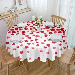 Table Cloth Valentine'S Day Love Texture Red Pink Waterproof Tablecloth Decoration Wedding Home Kitchen Dining Room Round