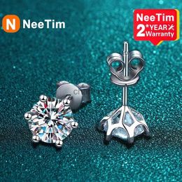 Stud NeeTim 2ct Moissanite Studs Earrings for Women S925 Sterling Silver White Gold Plated Lab Diamond Earring With GRA Certificate YQ240110