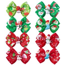 Baby Girls Bow Hairpins Barrettes Christmas Ribbon Cartoon Santa Claus Snowman Kids Pinwheel Hair Clips Hair Accessories BJ