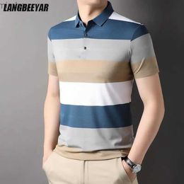 Men's T-Shirts Top Grade Yarn-dyed Non-marking Process Casual Summer Polo Shirts For Striped Men Short Sleeve Slim Tops Fashions Mens ClothesL240110