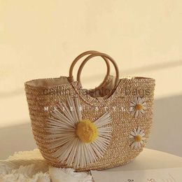 Totes Little Daisy Str Wooden Ring Handbag Woven Holiday Beach Bagcatlin_fashion_bags