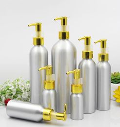 Aluminium Lotion Pump Bottle Gold cap Metal Tin Emulsion Container Empty Cosmetic Packaging 3050100120150250500ml9332522