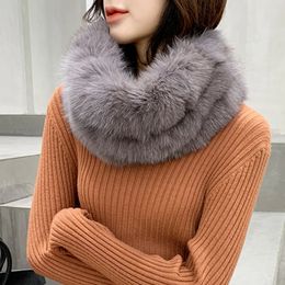 Fashion Winter Real Fox Fur Snood Scarf Women Genuine Fur Round Scarves Ladies Scarfs Warm Neck Warmer Endness 240110