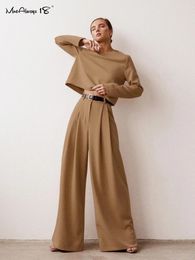 Mnealways18 Classic Wide Pants FloorLength Pleated Loose Women Trousers Spring Leg Vintage Female Palazzo 2024 240109