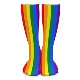 Women Socks Rainbow Print Stockings Couple Colourful Stripes Warm Soft Trendy Skateboard Anti Skid Custom Gift