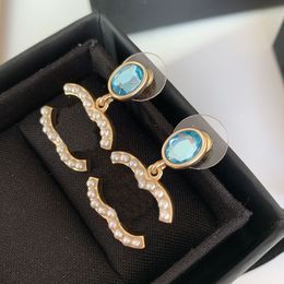 Earrings Designer For Women 925 Sterling Silver Hoop Stud Rhinestone Treasure Blue Crystal Vintage For Party Weddings Jewellery Gift