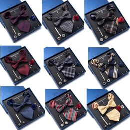 Tie set bow tie men's accessories 8-piece set corsage brooch cufflinks formal dress suit wedding wedding 240109
