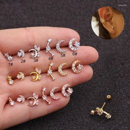 Stud Earrings 1 PCS Trendy Small Micro Pave CZ Moon Stars Ear Cuff Cute Gold Color Earring Stainless Steel Bar Ball Jewelry