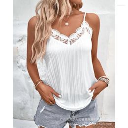 Women's Tanks 2024 Loose V-neck Lace Trim Casual Camisole And Comfortable Top