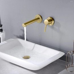 Bathroom Sink Faucets Luxury Wall Mounted Brass Faucet Basin Mixer One Handle With Rough In Valve Brushed Gold Black Chrome