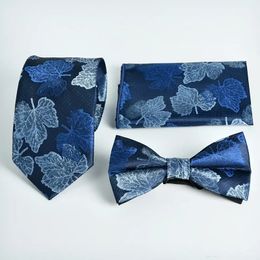 Men's business professional hand-spun polyester silk spring off-the-shelf supply Paisley large jacquard men tie set bowties 240109