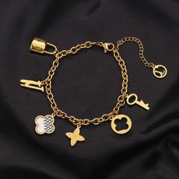 Designer Charm Bracelets Multi pendant letter titanium steel plated non fading bracelet necklace Jewellery set for women's trendy high-end Jewellery