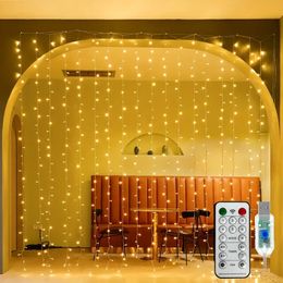 1 Set Of Fairy Curtain Lights For Bedroom, 300 LED Christmas String Lights USB Plug In 8 Modes Wall Hanging Twinkle Lights With Remote Control.