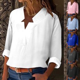 Women's Blouses Womens Long Sleeve Cotton Linen Shirt Blouse Loose Fit Casual V Neck Spandex Women