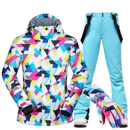 Skiing Suits Ski Suit Women Warm Waterproof Winter Snow Snowboard Jackets and Pants Winter Clothes Comes With Touch Screen Ski Gloves Brands