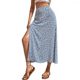 Skirts Women Long Skirt Large Hem Casual High Split Elegant Floral Print Ladies Summer WomenswearStreetwear