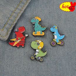 Cartoon Dinosaur Playing Skateboard Bike Guitar Shape Enamel Pins Cute Animal Brooches Women Men Clothes Lapel Pin Badges Jewelr