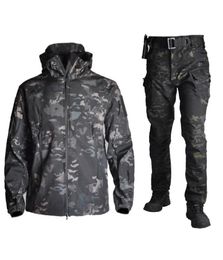 Tactical skin Softshell TAD Suits Men Camouflage Hunting Clothes Hiking Windproof Waterproof Hooded Jacket+Pants9994632