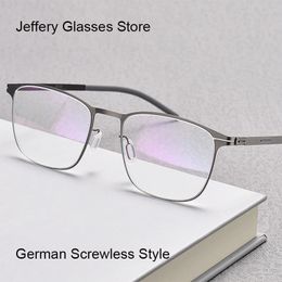 Germany Vintage Utra-light 7.5g Screwless Glasses Frame Men Women Retro Square Prescription Eyewear Myopia Eyeglasses Spectacles 240111