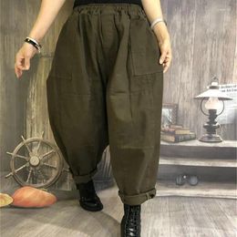 Women's Pants 2024 Spring Arts Style Women Elastic Waist Loose Femme Trousers All-matched Casual Solid Harem V685