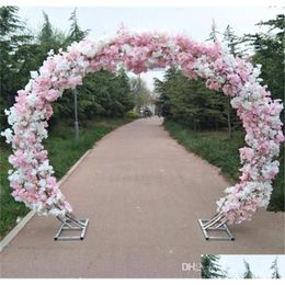 Party Decoration Cherry Blossomiron Round Stand Lucky Door Fl Diy Wedding Window Decor Artificial Flower Blossom Arch Shelf8249889 D Dhzea