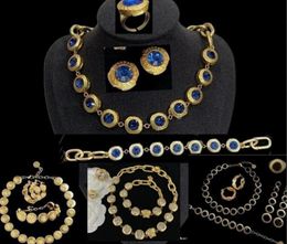 Fashion Designer Blue Resin Crystal Necklaces Bracelet Earring Rings Set Banshee Head Portrait 18K Gold Plated Birthday Festive Engagement Gifts MS1-032085294