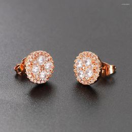 Stud Earrings Round Crystal For Women Korean Fashion Zircon Earings Rose Gold Colour Accessories Jewellery Wholesale E417