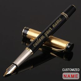 Custom Fountain Pen Golden Text Stationery Office Supplies Back To School Items Metal Nib Writing Ink Men Luxury Japanese Black 240111