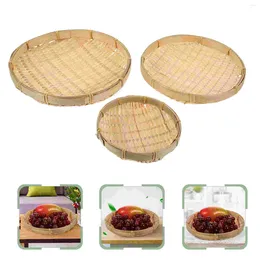 Dinnerware Sets 3Pcs Bamboo Weaving Sieves Household Fruit Vegetable Basket Drying