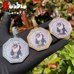 Necklaces Bubble Letter Custom Photo Necklace for Men Polygon Shape Solid Back Personalised Pendant Hip Hop Jewellery