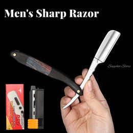 Shavers Japanese Vintage Razor Men's Sharp Razor Barber Shop Head Shaving Knife Carbon Steel Straight Razor Ebony Handle Feather Blades