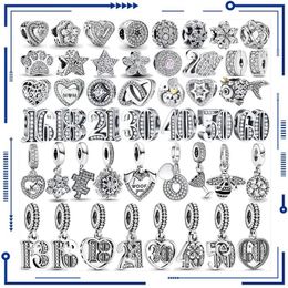 925 Silver Hot Selling Charm Suitable for Birthday Jewellery Making PAN Original Bracelet Zircon Digital Charm Beads Suitable for DIY Women Free Shipping