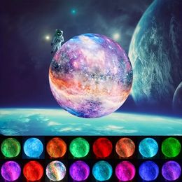 Colourful Ball Moon Lamp Night Light 16-color Remote Control Lamp 3D LED Moon Lamp With Bracket USB Plug-in Gift For Birthday Bedroom Home Decoration 5.98 Inches