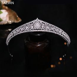 TAZIRN CZ Princess Tiaras and Crowns 5A Cubic Zirconia Small Headwear Bridal Wedding Prom Party Hair Accessories Jewelry 240110