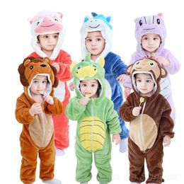 Kigurumi Pyjamas for Children Flannel Cute Baby Romper Unicorn Panda Dinosaur Kids Onesies Costumes Winter Boys Girls Jumpusit 240110