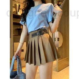 Skirts designer luxury P 23 New Old Belt Decoration Mocha Colour Half Skirt Pleated High Waist Slim and Versatile Short PU1A