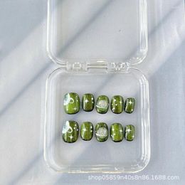 False Nails Misskitty Handmade Press-on Wear Square Diamond Shiny Planet Green Cat Eye Beauty Jewelry Finished Fake Finger Removable R
