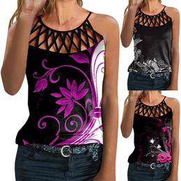Women's Blouses Shirt Summer Floral Top Womens Graphic Out Sleeveless Hollow Blouse Shirts Tee Tops Mesh Vintage Casual T-Shirts