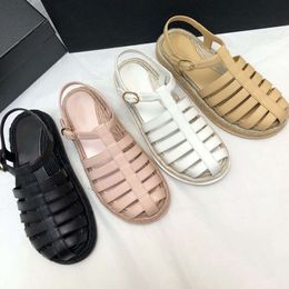 Designer Baotou Roman Sandals Leather Women Espadrilles Platform Sandal Round Toe Casual Style Summer Outdoor Beach Flip Flops With Box 509