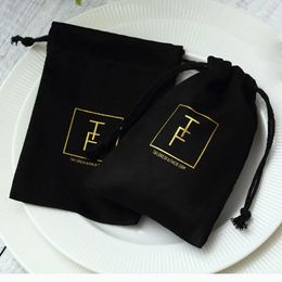 Jewellery 100Pcs/Lot Bulk Personalised Logo Drawstring Bags Velvet Jewellery Packaging Pouches Chic Wedding Favour Bags Flannel Soap Dust Bag
