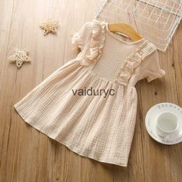 Girl's Dresses Baby Girls Dress Cotton Linen Knee-length Party Dress for Kids 2022 Summer Single-breasted Princess Dresses Toddler Girl Clothes H240508