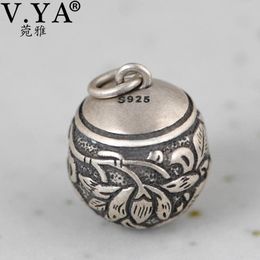 Pendants V.YA 925 Sterling Silver Bell Silvery Lotus Pendant Fashion Elegant Necklace for Women Thai Silver Prayer Charm Jewelry Gift