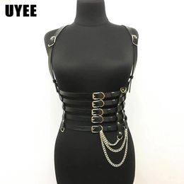 Panties Uyee New Pu Leather Chest Harness Belt Sexy Lingerie Bdsm Body Chain Bondage Bra Cage Straps Stockings Crop Top Women Suspenders