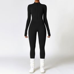 Winter Cashmere One-piece Yoga Clothing Long Sleeve Warm Outside To Wear Fitness Sports One-piece Tights