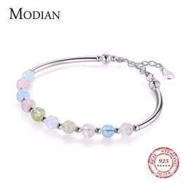 Bangles Modian 925 Sterling Silver Colourful Beads Crystal Charms Bracelet Fashion New Luxury Bangle Chain For Women Party Jewellery