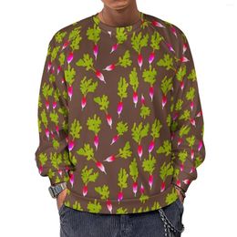 Men's Hoodies Spicy Radishes Casual Sweatshirts Vegetable Print Retro O Neck Autumn Long-Sleeve Street Wear Oversized Hoodie Gift