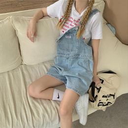 Jeans Suspenders For Women Summer Denim Shorts Korean Style Wide Leg Jeans Pants Light Blue High Waisted Baggy Casual Fashion Shorts