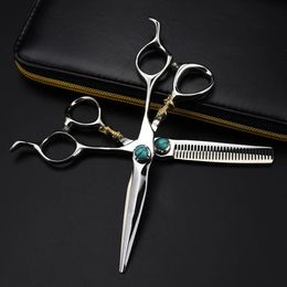 Professional JP440c steel 6 '' green gem hair scissors cutting barber tools Tiger haircut thinning shears hairdresser 240110