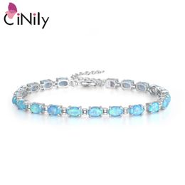 Bracelets CiNily White Blue Pink Fire Opal Stone Chain Link Bracelet Silver Plated Black Gold Fine Strand Tennis Bracelets Jewellery Female